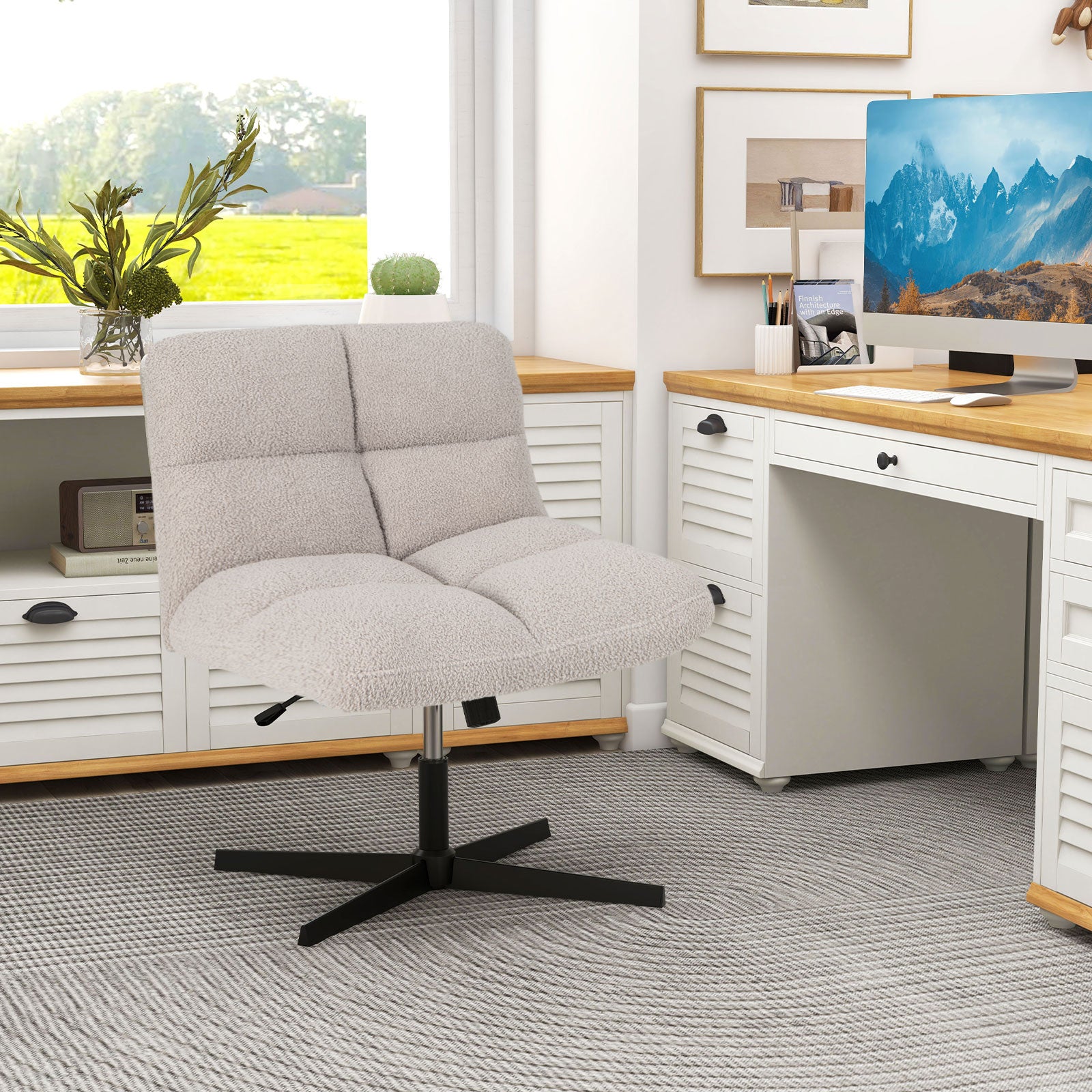 Adjustable Armless Office Chair with Imitation Lamb Fleece-Grey
