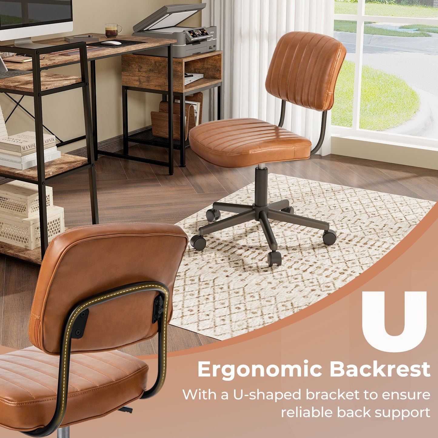 Adjustable Ergonomic Leisure Chair with PU Leather-Orange