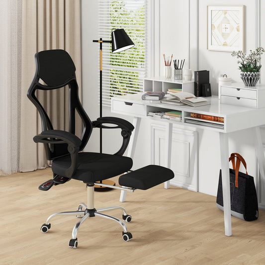 Regulowany ergonomiczny fotel biurowy z siatki z podnóżkiem - czarny