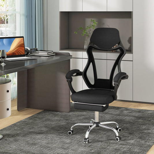 Regulowany ergonomiczny fotel biurowy z siatki z podnóżkiem - czarny