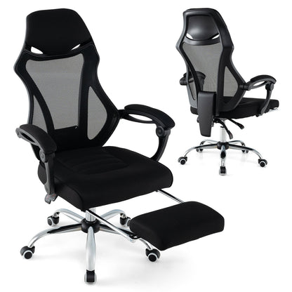Regulowany ergonomiczny fotel biurowy z siatki z podnóżkiem - czarny