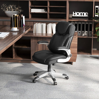 Adjustable Executive Office Chair PU Leather with Rocking Function and Armrests-Black