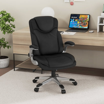 Adjustable Executive Office Chair PU Leather with Rocking Function and Armrests-Black