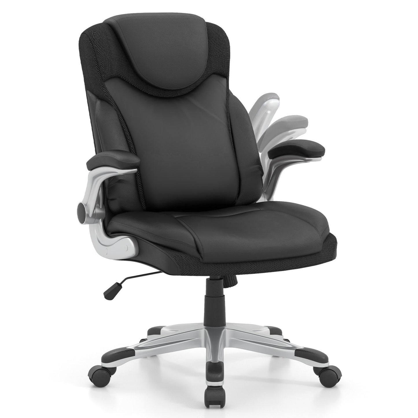 Adjustable Executive Office Chair PU Leather with Rocking Function and Armrests-Black