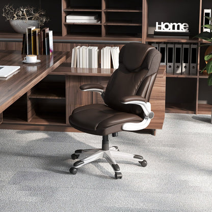 Adjustable Executive Office Chair PU Leather with Rocking Function and Armrests-Brown