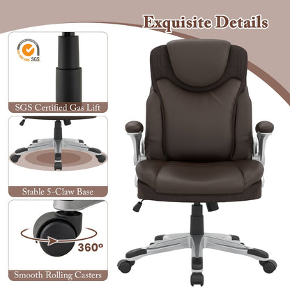 Adjustable Executive Office Chair PU Leather with Rocking Function and Armrests-Brown
