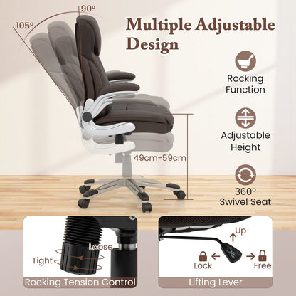 Adjustable Executive Office Chair PU Leather with Rocking Function and Armrests-Brown