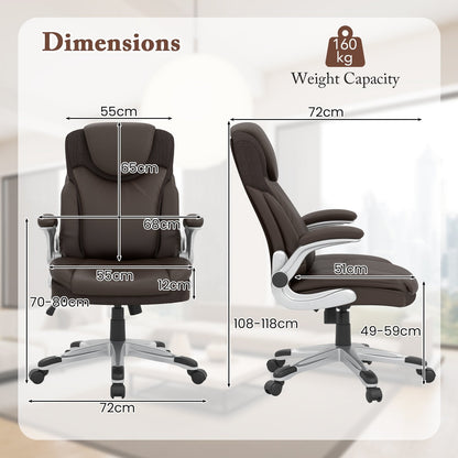 Adjustable Executive Office Chair PU Leather with Rocking Function and Armrests-Brown