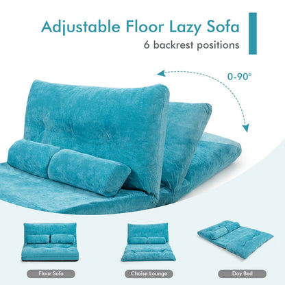 Convertible Floor Sofa Bed with 2 Waist Pillows-Blue