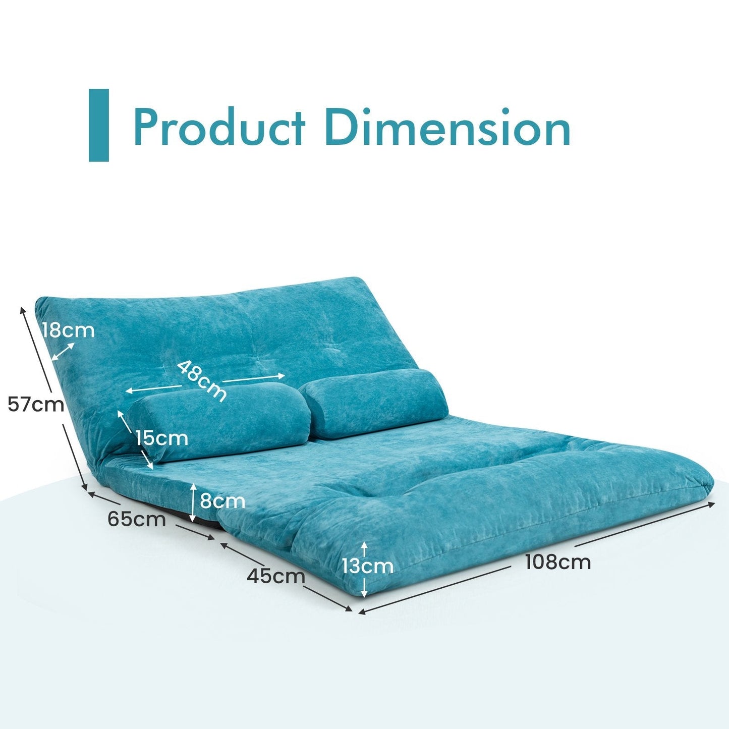 Convertible Floor Sofa Bed with 2 Waist Pillows-Blue