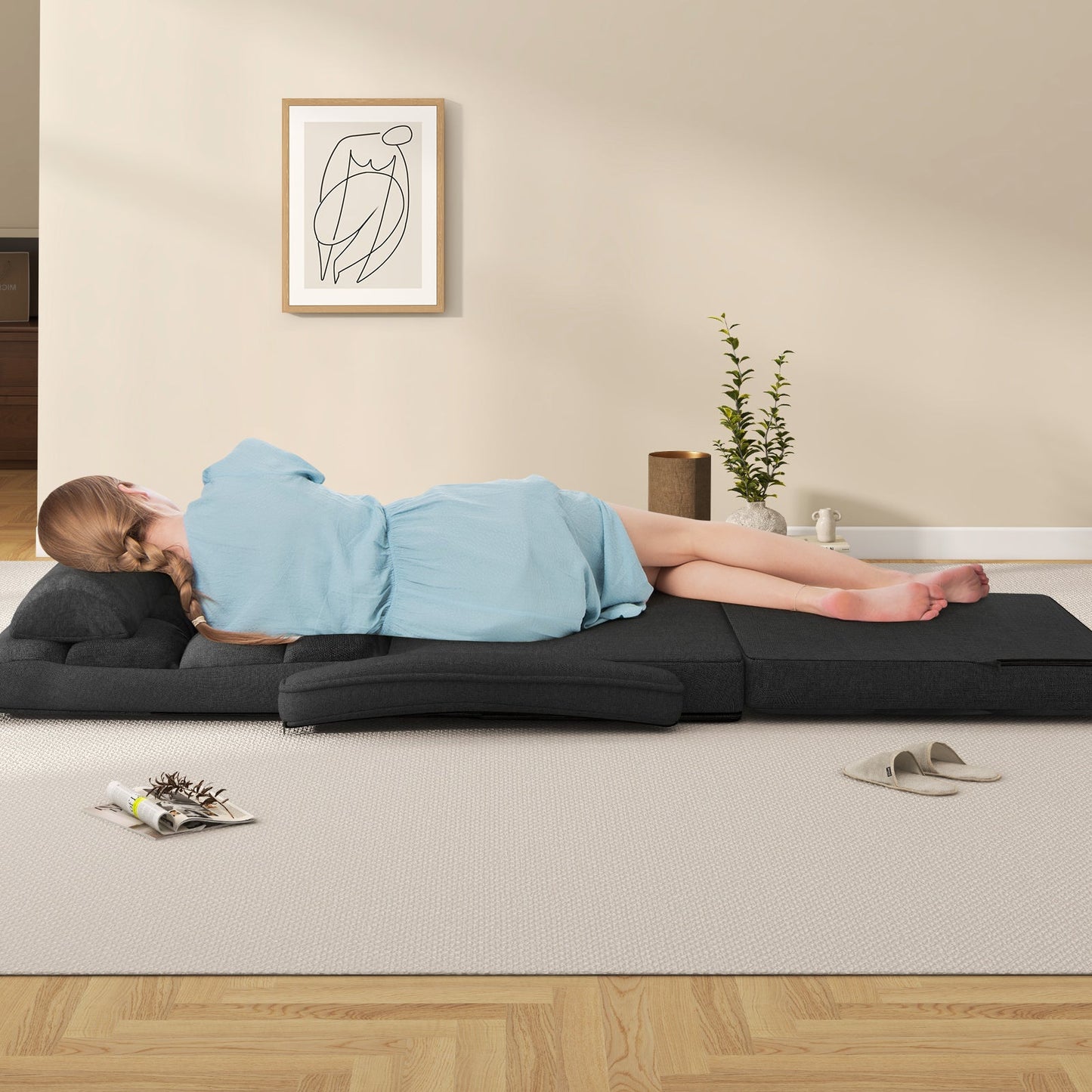 Adjustable Folding Floor Lazy Chair with Pillow-Dark Grey