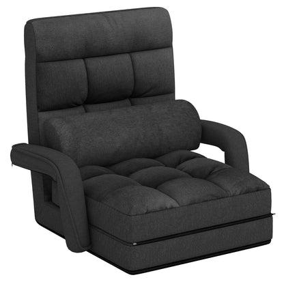 Adjustable Folding Floor Lazy Chair with Pillow-Dark Grey