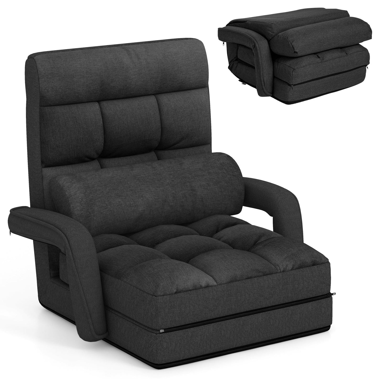 Adjustable Folding Floor Lazy Chair with Pillow-Dark Grey