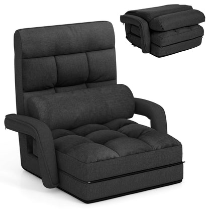 Adjustable Folding Floor Lazy Chair with Pillow-Dark Grey