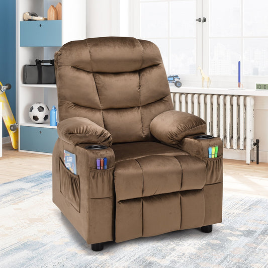 Adjustable Larger Kids Lounge Recliner Chair with 2 Cup Holders-Brown