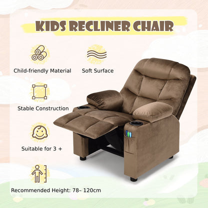 Adjustable Larger Kids Lounge Recliner Chair with 2 Cup Holders-Brown