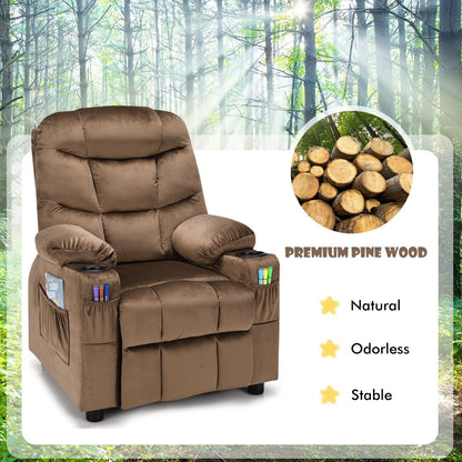 Adjustable Larger Kids Lounge Recliner Chair with 2 Cup Holders-Brown