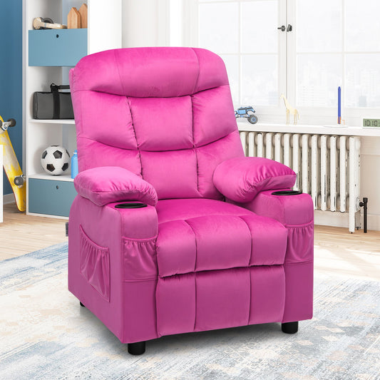 Adjustable Larger Kids Lounge Recliner Chair with 2 Cup Holders-Pink