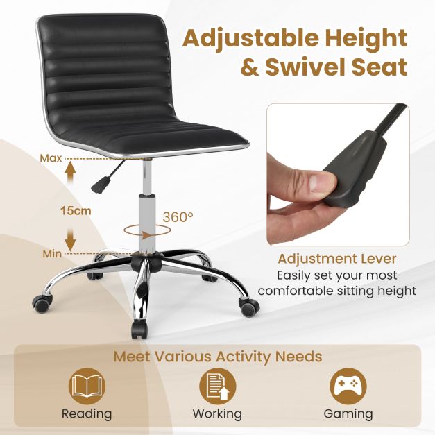 Adjustable Office Chair with Swivel Seat and Universal Wheels-Black