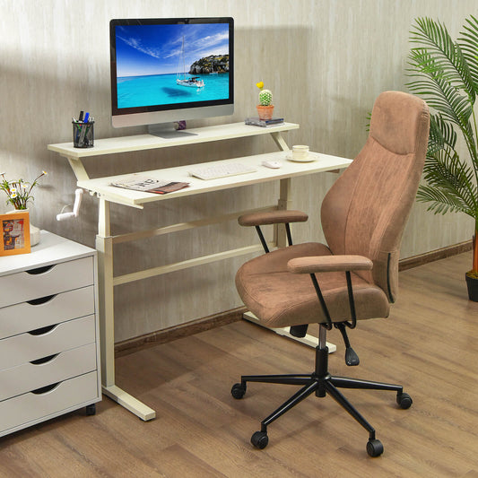 Regulowany zamszowy fotel biurowy ergonomiczny z odchylanym oparciem - brązowy