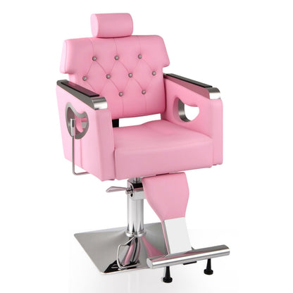 Adjustable Swivel Barber Chair with Padded Backrest-Pink