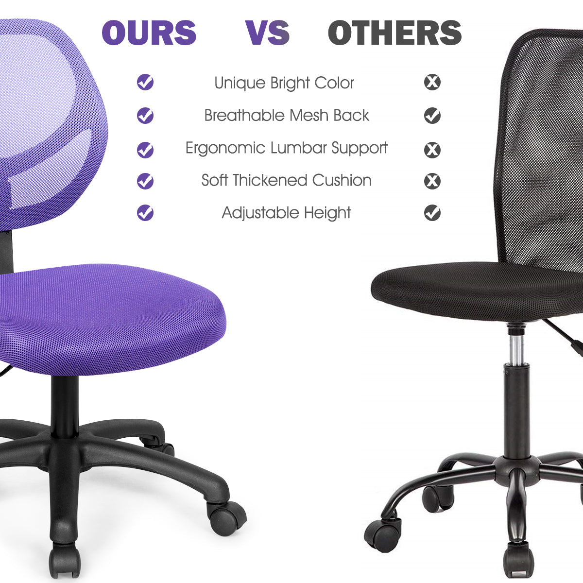 Adjustable Swivel Kids Office Chair with Lumbar Support-Purple