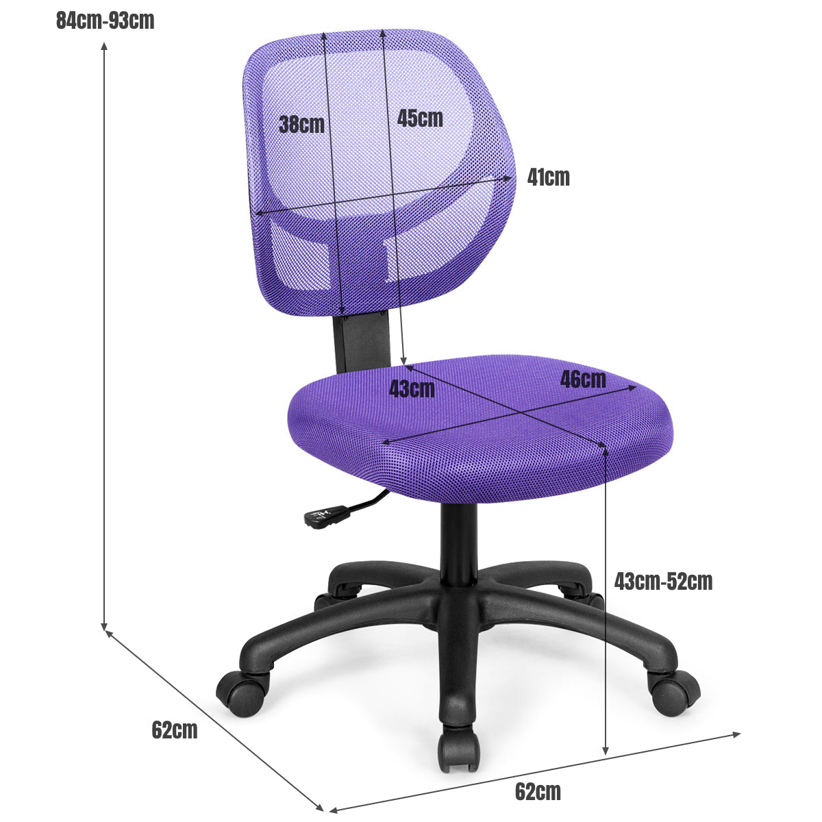Adjustable Swivel Kids Office Chair with Lumbar Support-Purple
