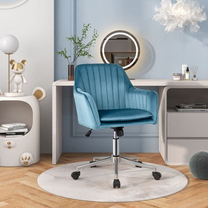 Adjustable Velvet Leisure Chair with 4 Universal Wheels for Daily-Blue