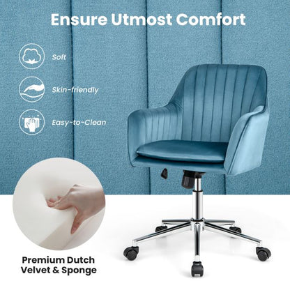 Adjustable Velvet Leisure Chair with 4 Universal Wheels for Daily-Blue