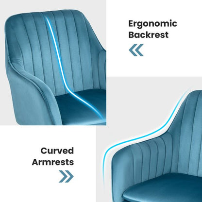 Adjustable Velvet Leisure Chair with 4 Universal Wheels for Daily-Blue