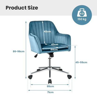 Adjustable Velvet Leisure Chair with 4 Universal Wheels for Daily-Blue