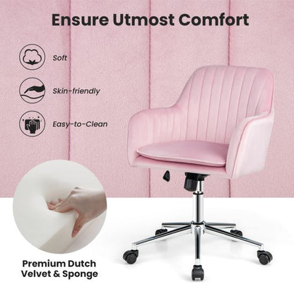 Adjustable Velvet Leisure Chair with 4 Universal Wheels for Daily-Pink