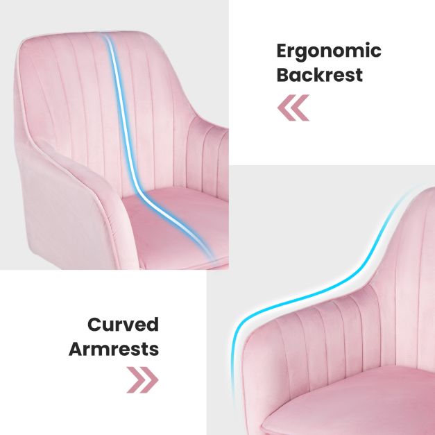 Adjustable Velvet Leisure Chair with 4 Universal Wheels for Daily-Pink