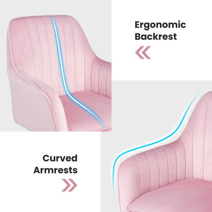 Adjustable Velvet Leisure Chair with 4 Universal Wheels for Daily-Pink