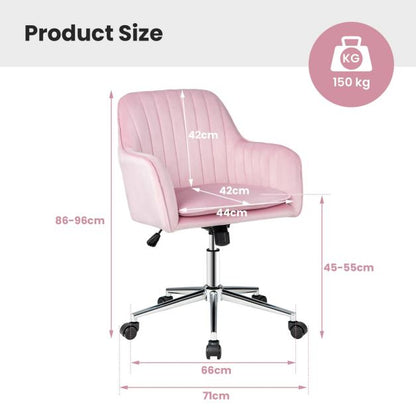 Adjustable Velvet Leisure Chair with 4 Universal Wheels for Daily-Pink