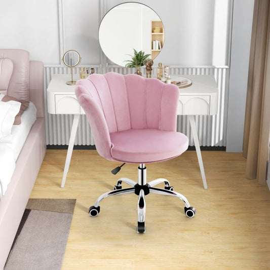 Height Adjustable Velvet Office Chair with Wheels &amp; Ergonomic Design Computer Chair Pink