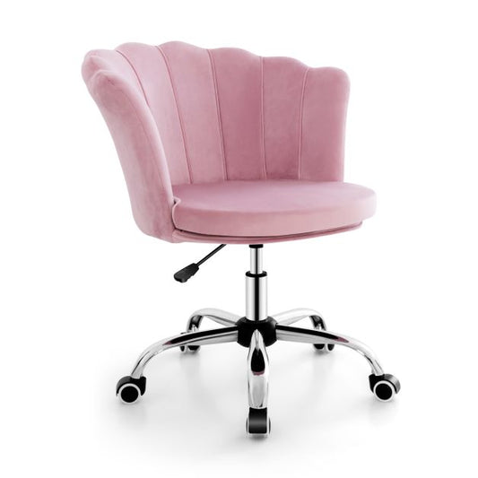 Height Adjustable Velvet Office Chair with Wheels &amp; Ergonomic Design Computer Chair Pink