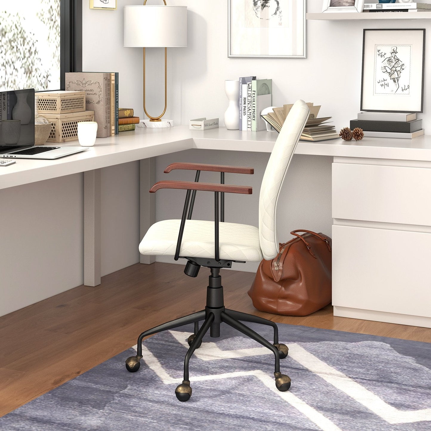 Adjustable Velvet Rocking Leisure Chair with Padded Seat-Beige