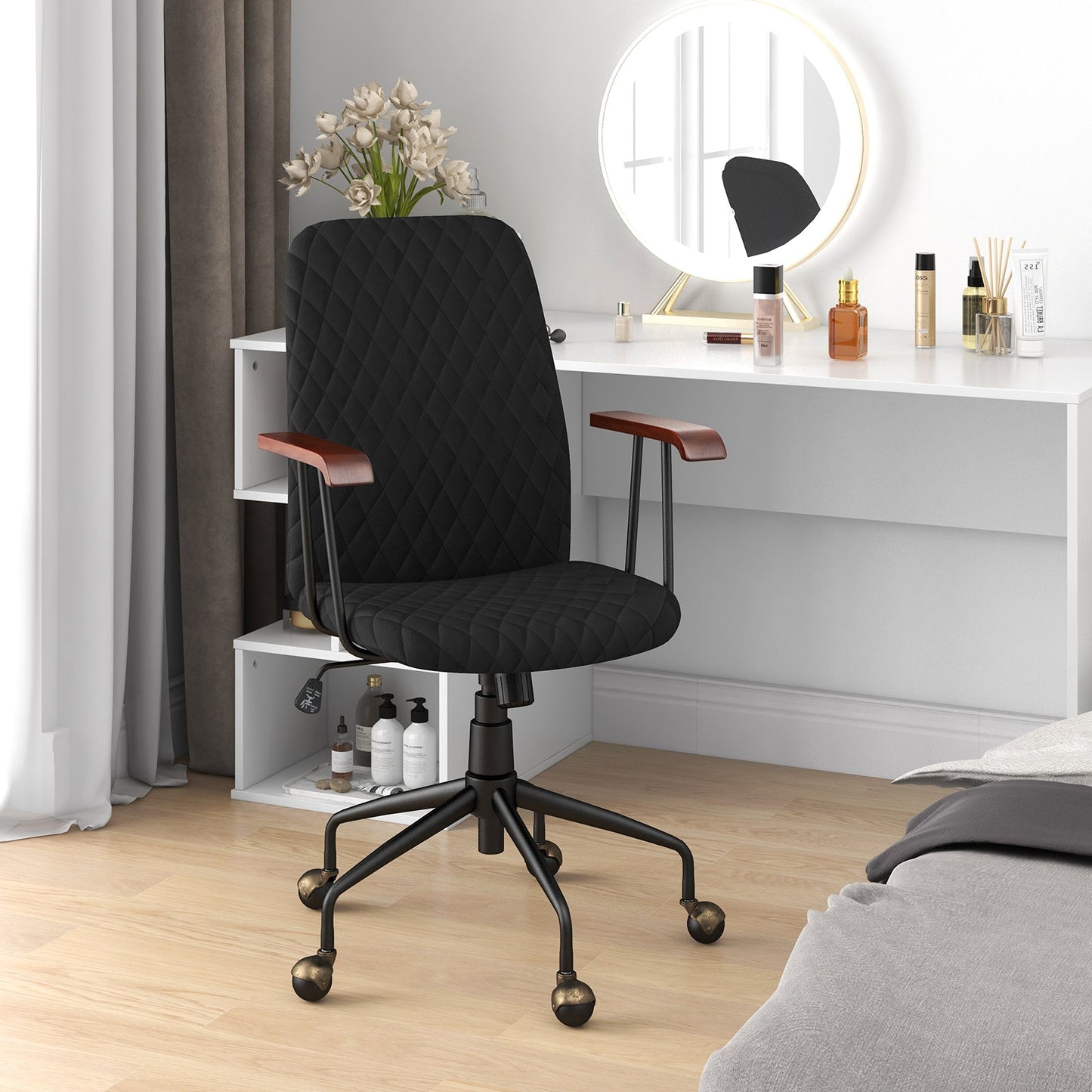 Adjustable Velvet Rocking Leisure Chair with Padded Seat-Black