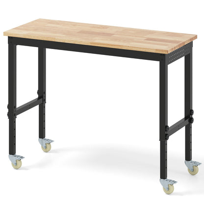 Adjustable Workbench with Wheels and Heavy-Duty Metal Frame-Natural