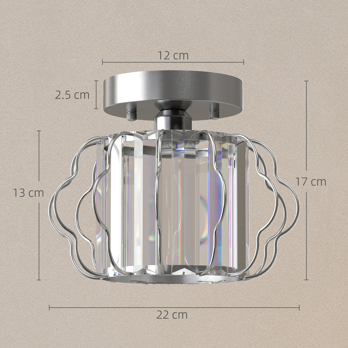 HOMCOM Crystal Ceiling Light Fixtures, Modern Semi-Flush Ceiling Lighting with Crystal Strips, 2 Pack, Silver Tone