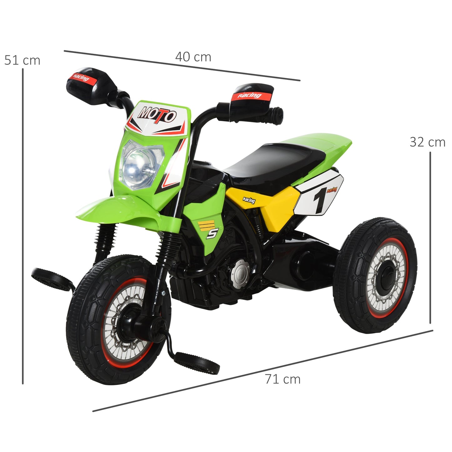 HOMCOM Toddler Pedal Motorcycle Kids Ride On Tricycle Early Learning w/ Music Lights Handlebar Stickers Exercise Boys Girls Gift for Kids 18 - 36 Months Green