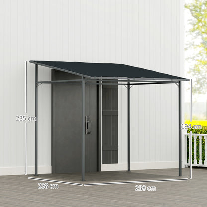 Outsunny 2,4 x 2,4 m Pergola ścienna z powłoką PA i metalową ramą, UPF30+, altana ogrodowa, wiatroodporna zewnętrzna osłona przeciwsłoneczna do ogrodu, tarasu, ciemnoszara