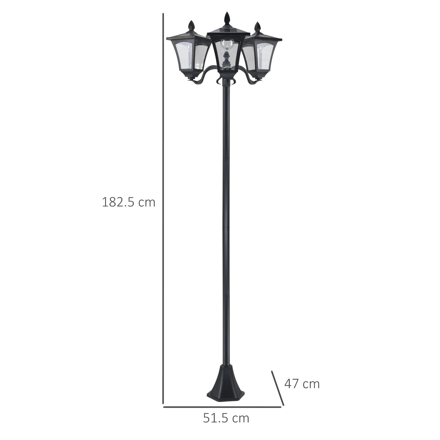 Outsunny 1.8m Traditional Victorian Style 3 Way Head Outdoor Garden Solar Post Lamp Sensor Dimmable LED Lantern Bollard Pathway IP44 √¢‚Ç¨‚Äú Black