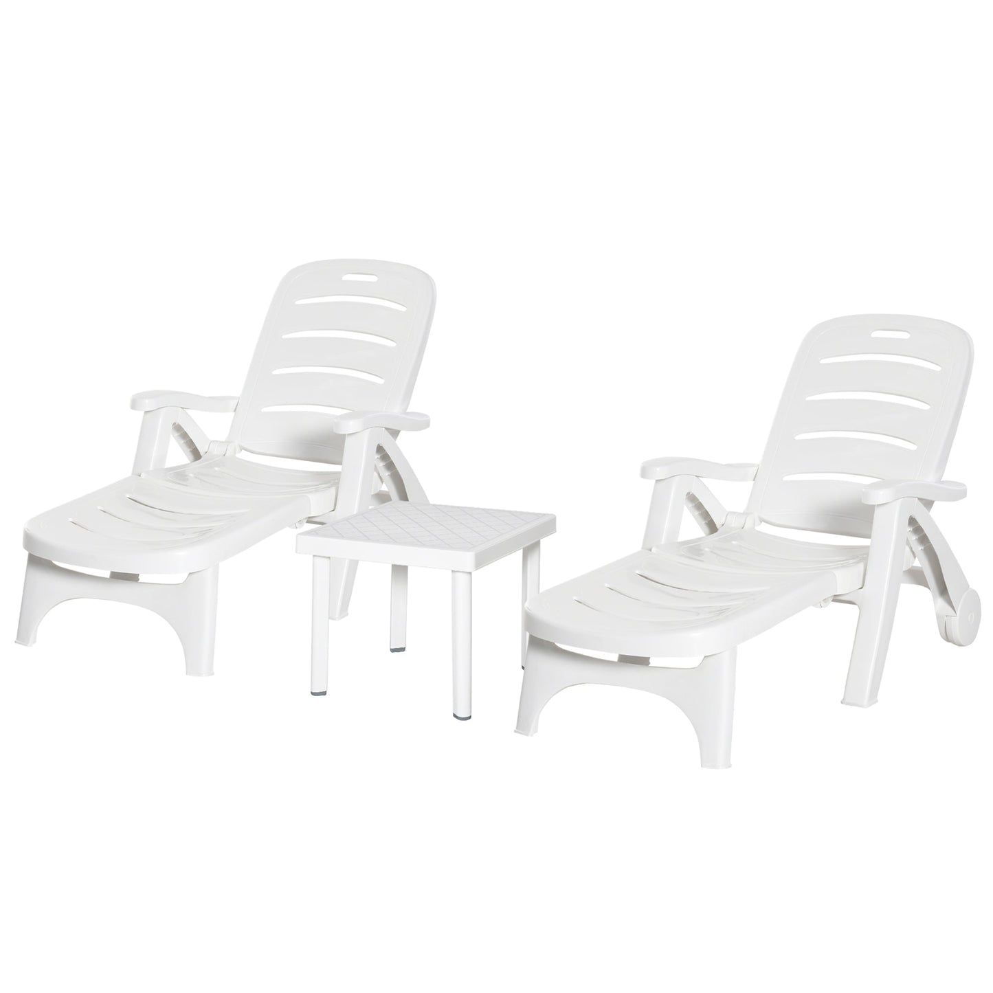 Outsunny 3 Piece Garden Furniture Set Outdoor Furniture Set Dining Table, 2 Lounge Chairs and 1 Garden Side Table White