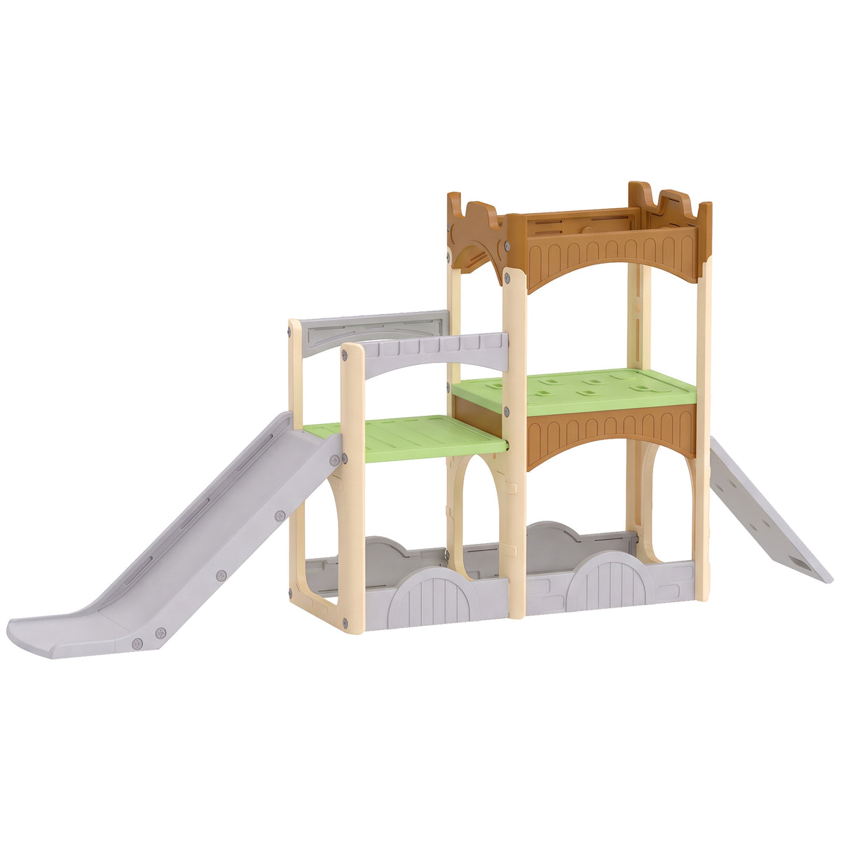AIYAPLAY 5 in 1 Kids Indoor Playset Toddler Slide with Climbing Wall Storage Space Dual Platforms Indoor Playground for 3-6 Years