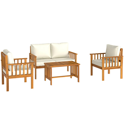 Outsunny Czteroczęściowy zestaw wypoczynkowy ogrodowy z drewna akacjowego - Teak/krem