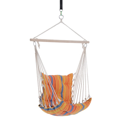 Outsunny Hanging Hammock Chair Cotton Rope Cushioned Chair Garden Yard Patio Swing Seat Wooden Cotton Cloth, Orange