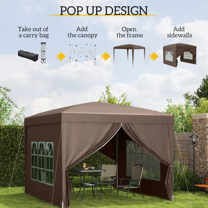 Outsunny 3 x 3 m Pop Up Gazebo, namiot weselny z baldachimem i torbą transportową i oknami, kolor kawy