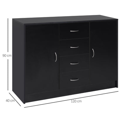 HOMCOM Sideboard, Storage Cabinet with 2 Doors and 4 Drawers, Free Standing Cupboard, Chest Organizer for Kitchen and Living Room, Black